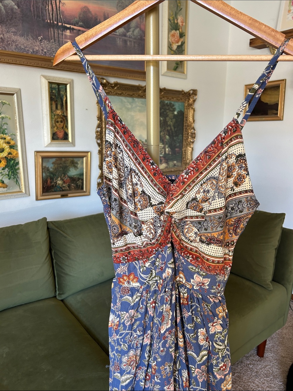 Angie Floral Twist -Front Peekaboo Cutout Boho Jumpsuit